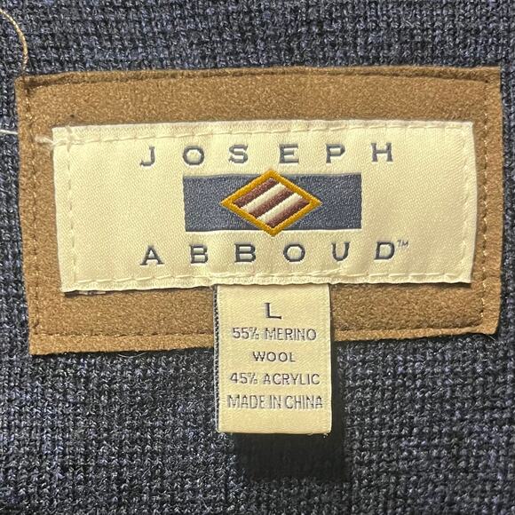 Joseph Abboud Merino Wool Blend Full Zip Sweater Mock Neck L Blue Pockets Preppy - Picture 4 of 5